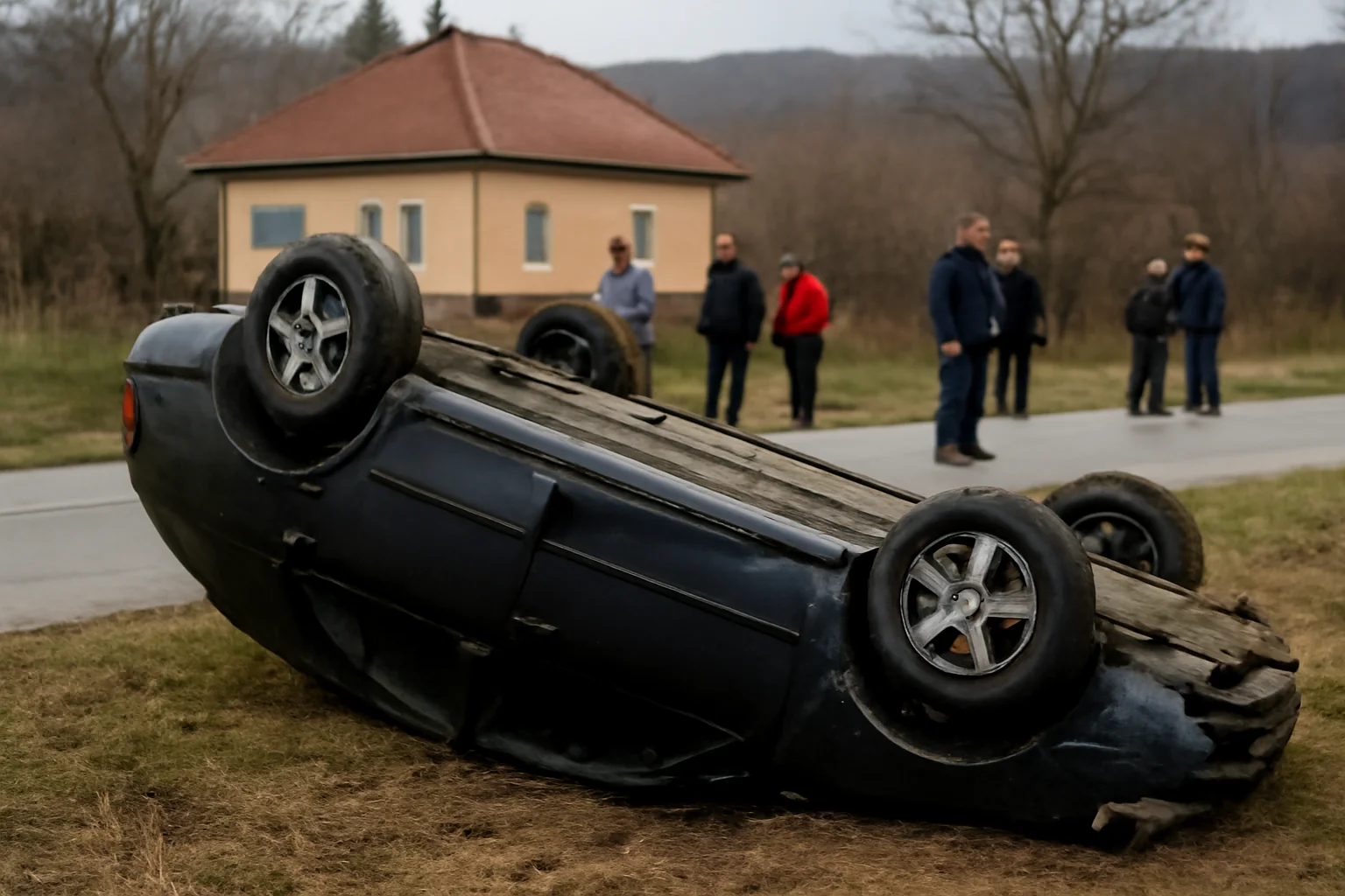 Accident cu autoturism răsturnat la Beleghet, comuna Agăș, județul Bacău