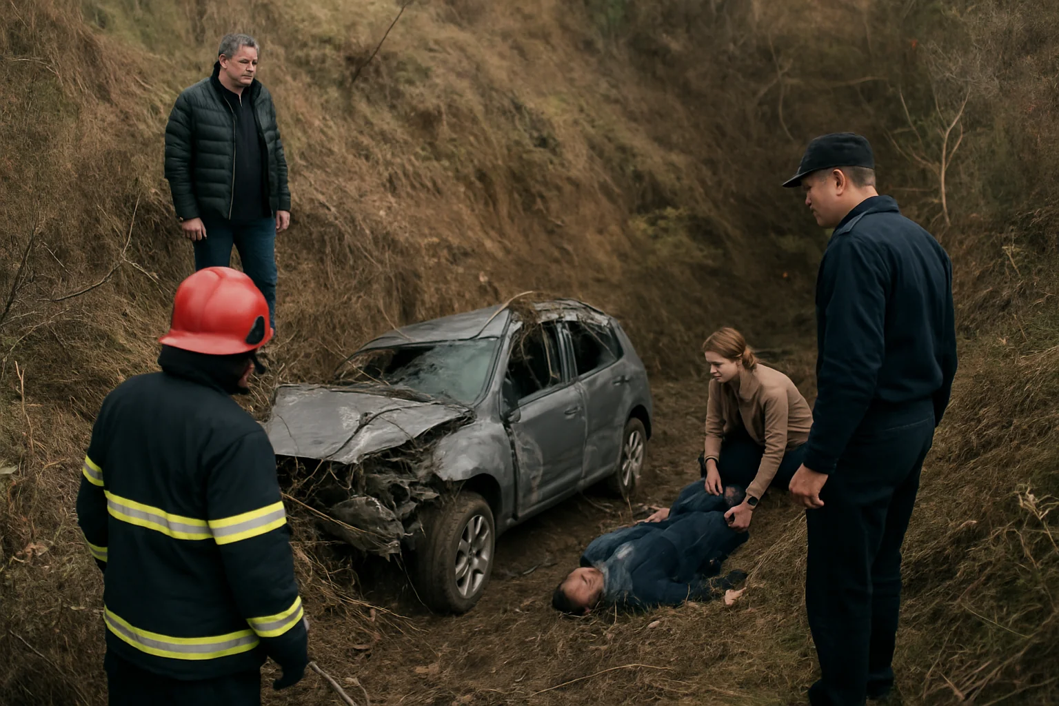 Accident în Agăș: Mașină căzută într-o râpă, un rănit