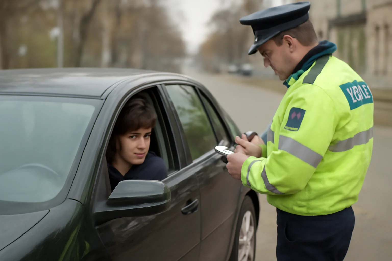 Adolescent de 17 ani, oprit la volan fără permis pe o stradă din Bacău; șoferul din acte al autoturismului este acum anchetat de poliție