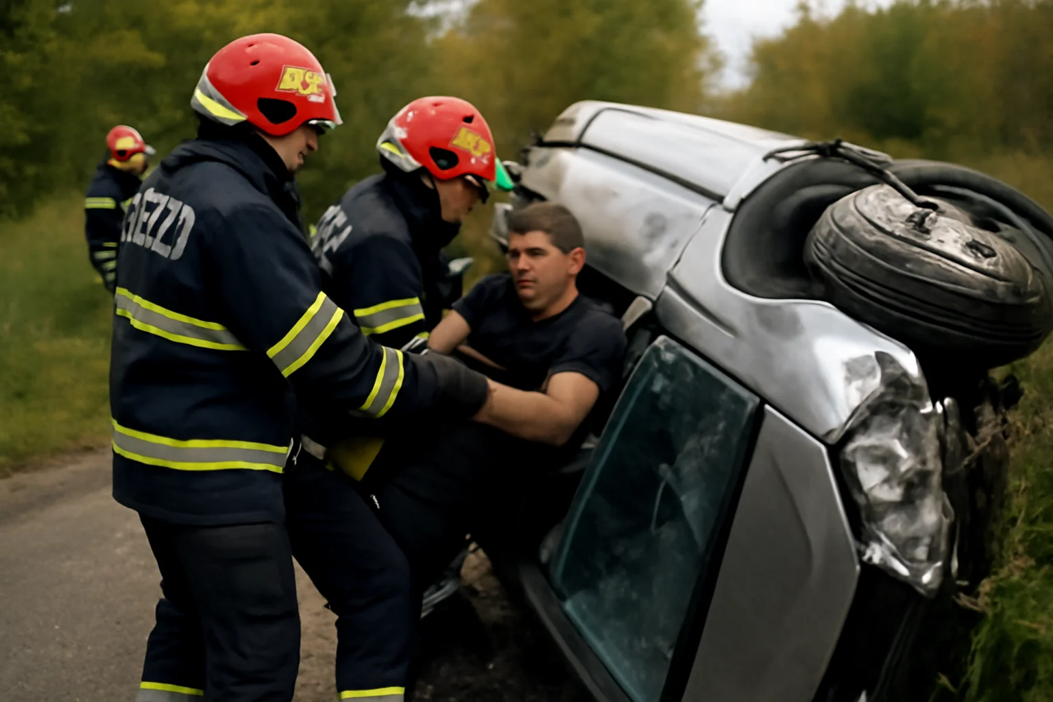 autoturism răsturnat, șofer de 26 de ani salvat dintre fiare de pompieri
