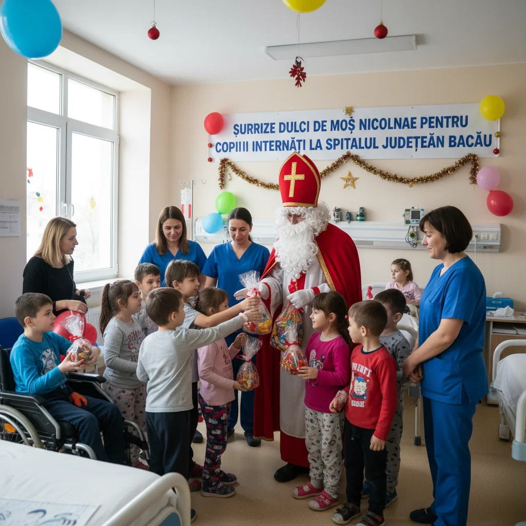 Cadouri dulci de Moș Nicolae pentru copiii internați la Spitalul Județean Bacău