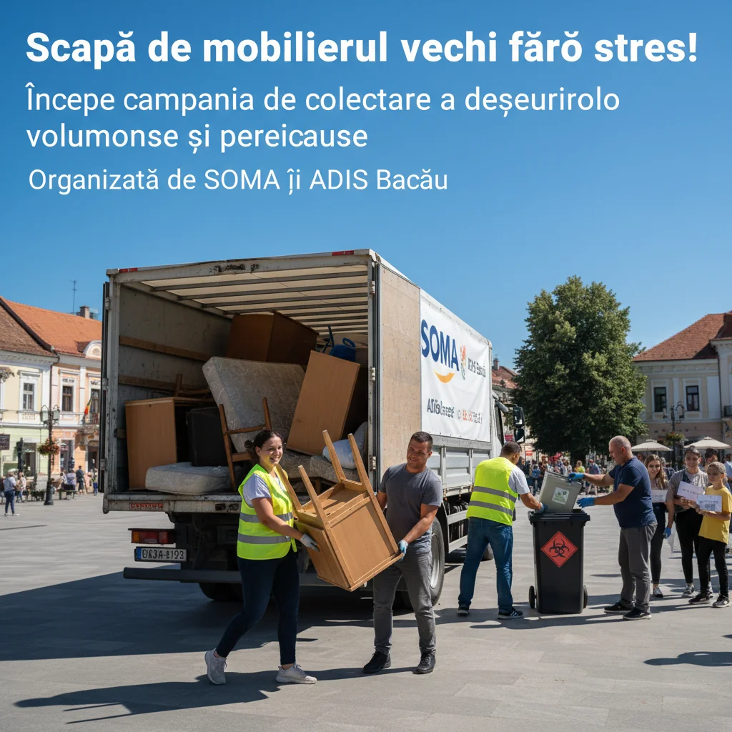 Campania de colectare a deșeurilor voluminoase și periculoase începe în Bacău, organizată de SOMA și ADIS – scapă ușor de mobilierul vechi!