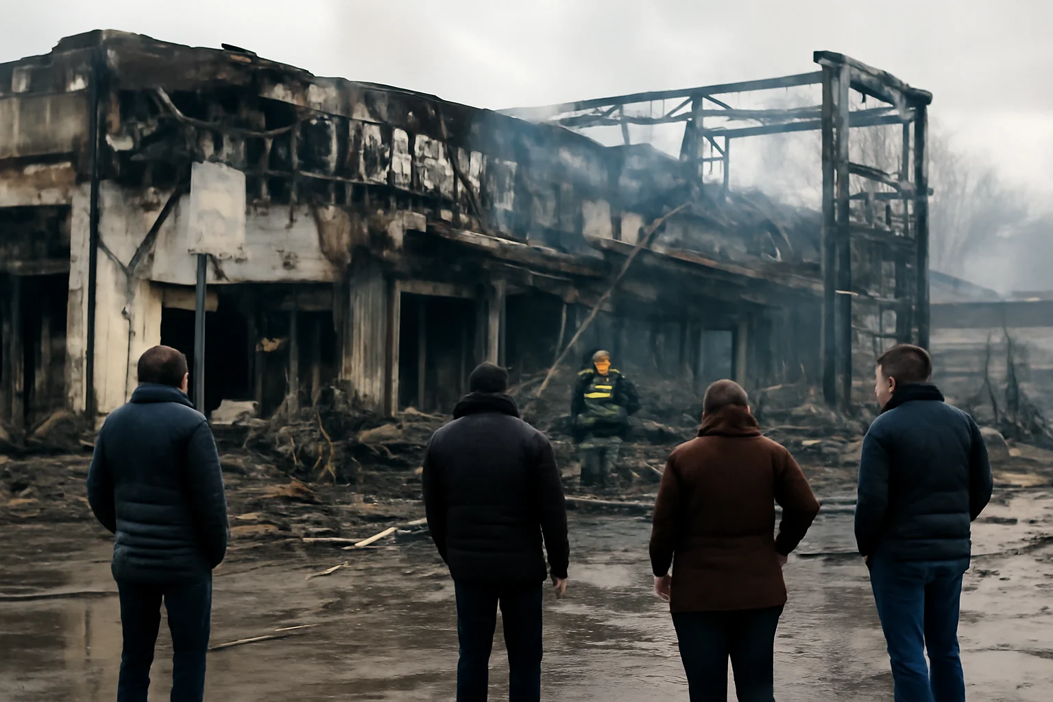 Complex comercial din Comănești, județul Bacău, distrus de un incendiu izbucnit dimineața