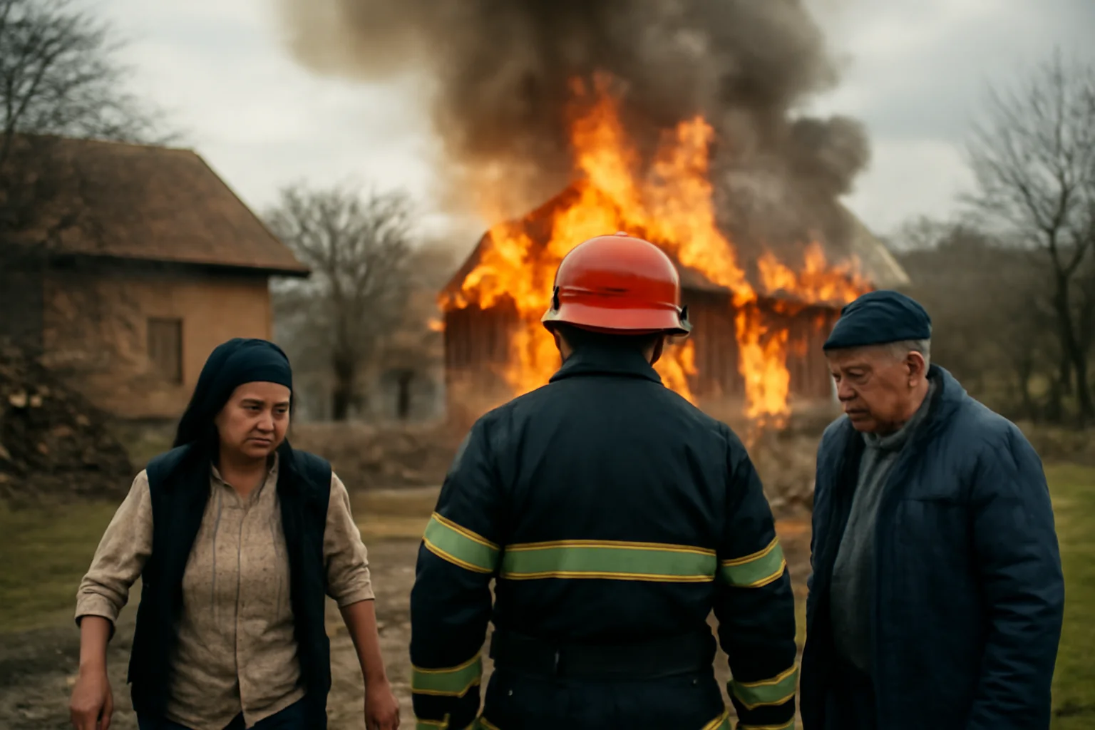 Imagini de la focul izbucnit într-o gospodărie din comuna Poduri, satul Bucșești