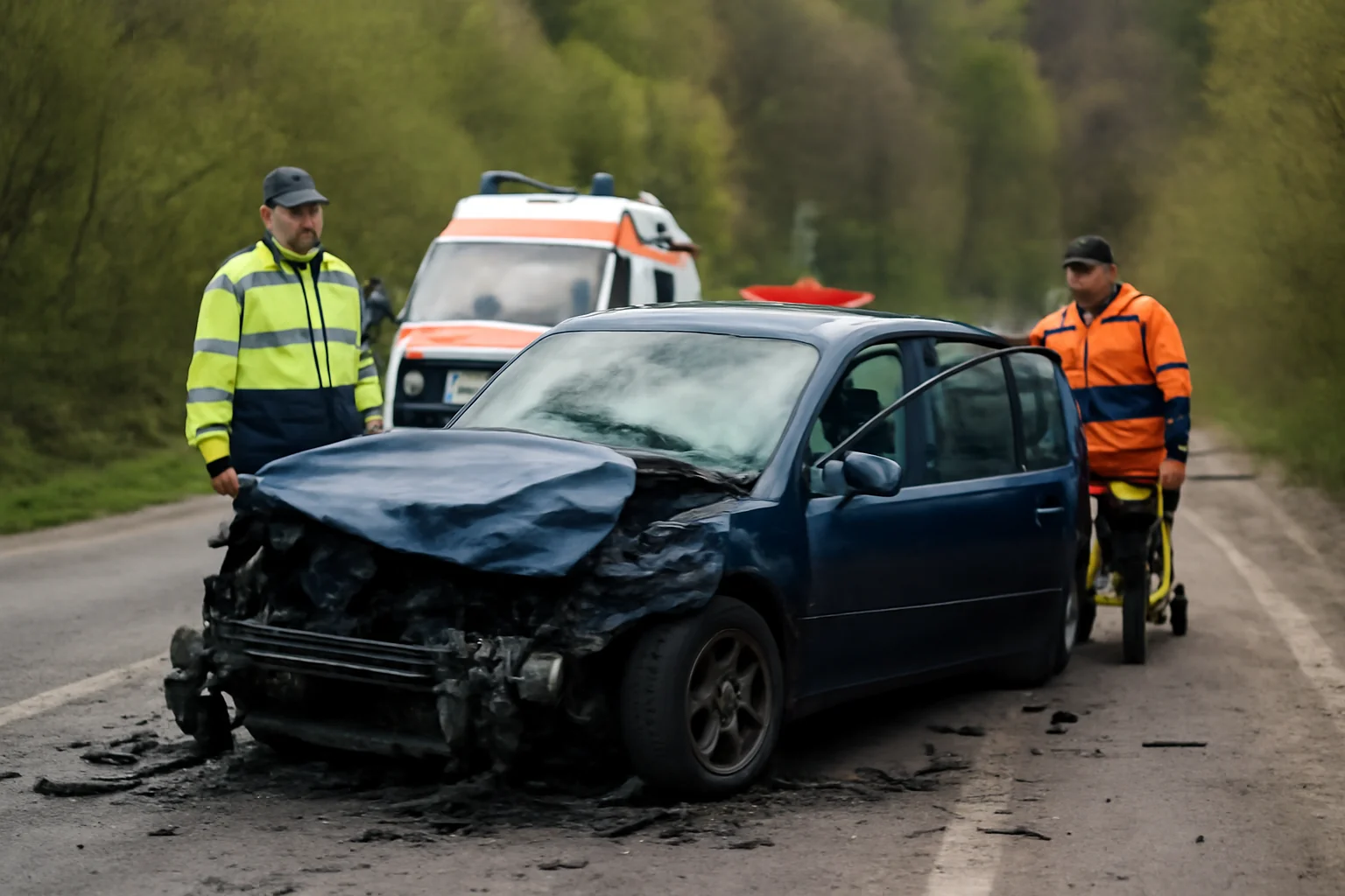 Impact rutier sever la Slănic Moldova, un șofer rănit grav a ajuns de urgență la spital