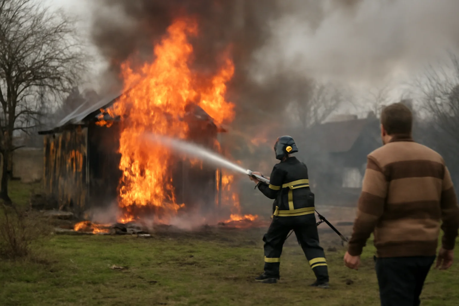 Intervenție a pompierilor din Bacău la un incendiu izbucnit într-o anexă gospodărească din comuna Racova
