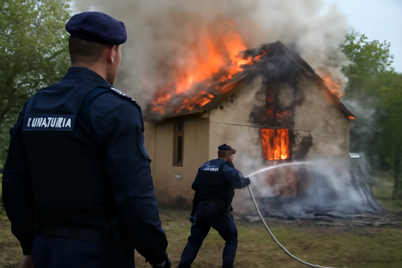 Jandarmii din Bacău au evacuat o familie dintr-o casă cuprinsă de flăcări în comuna Coțofănești