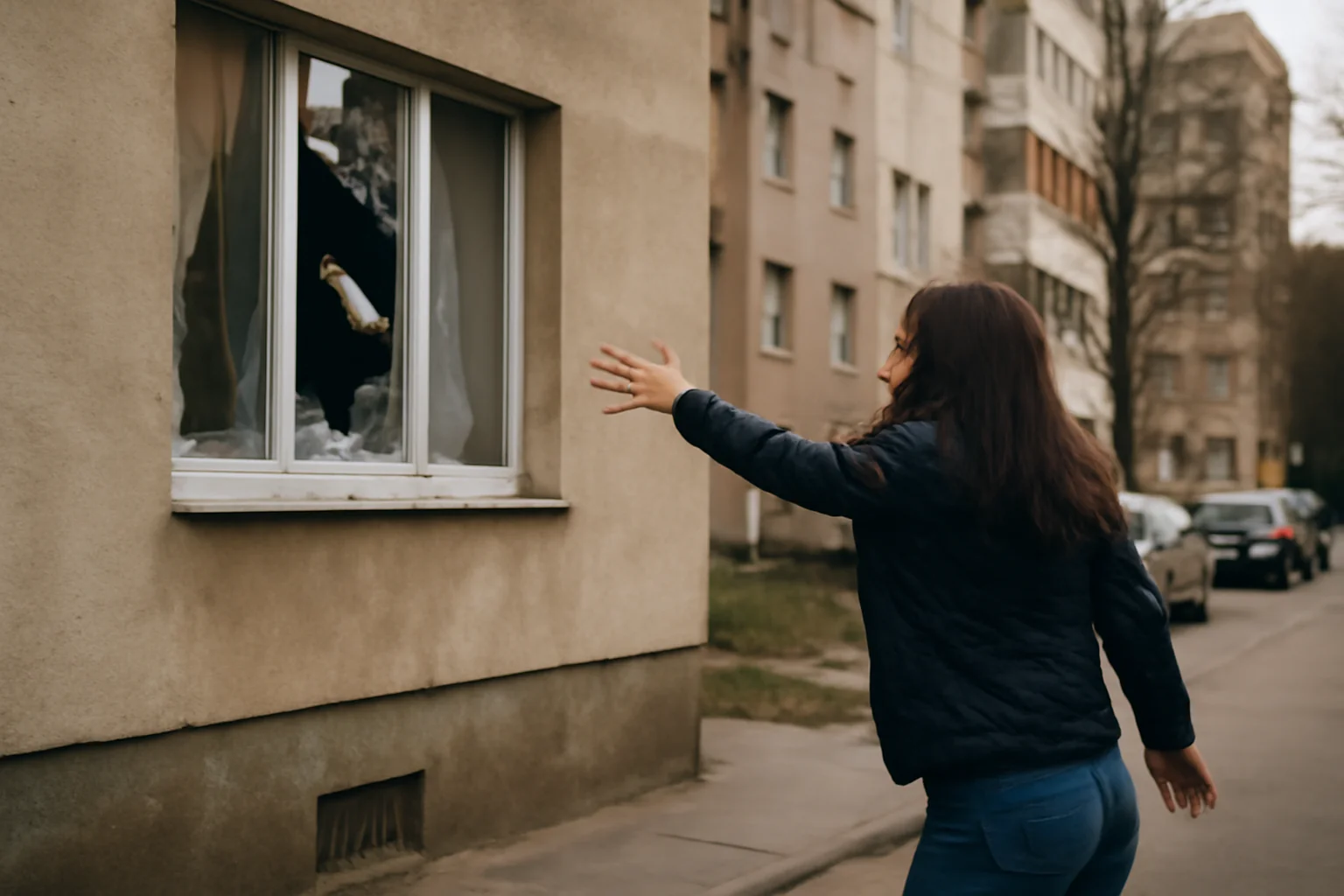 o femeie aruncă obiecte pe fereastră în plină izbucnire de furie