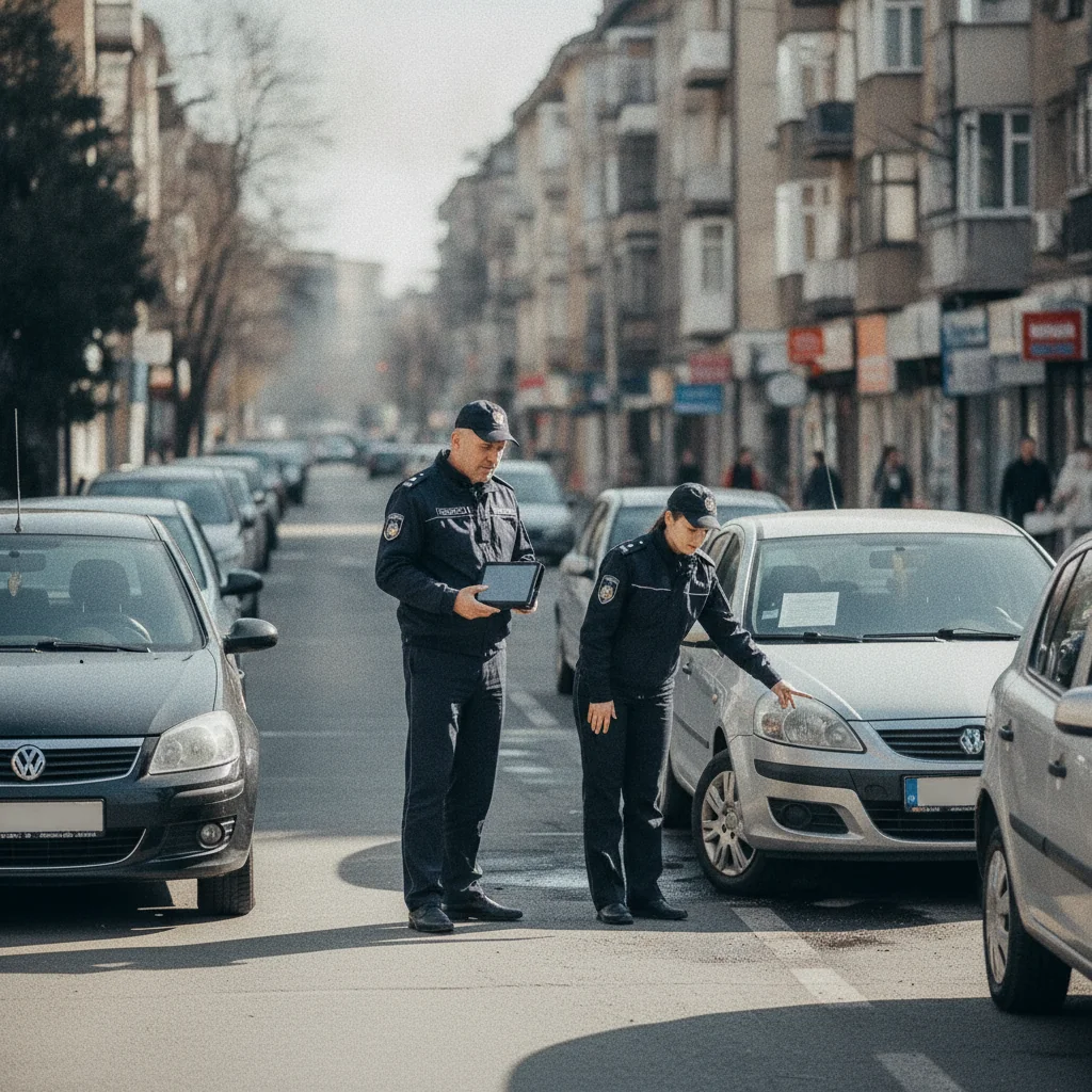 Poliția Locală Bacău verifică mașinile parcate pe trotuare: 12 sancțiuni și 24 de puncte de penalizare