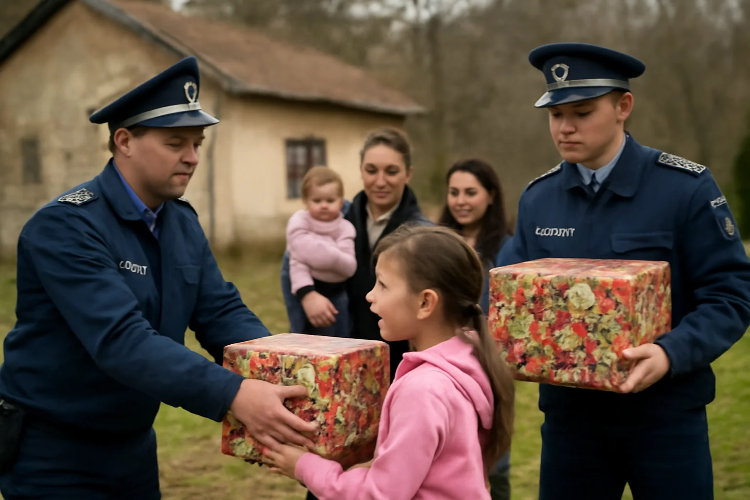 Polițiștii aduc bucurie copiilor de la Casa de Copii Barați și sprijin familiilor nevoiașe din Mărgineni