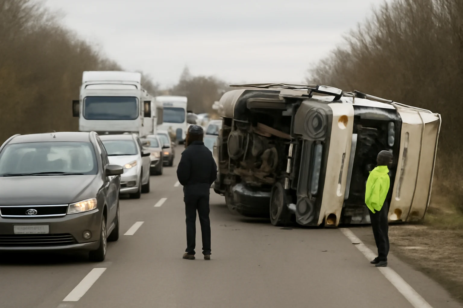 Trafic blocat pe DN2 în județul Bacău după răsturnarea unui ansamblu rutier
