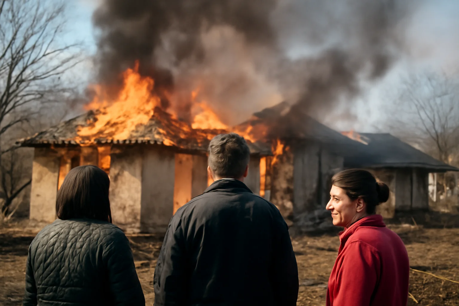 Trei case distruse într-un incendiu la Mănăstirea Cașin, județul Bacău