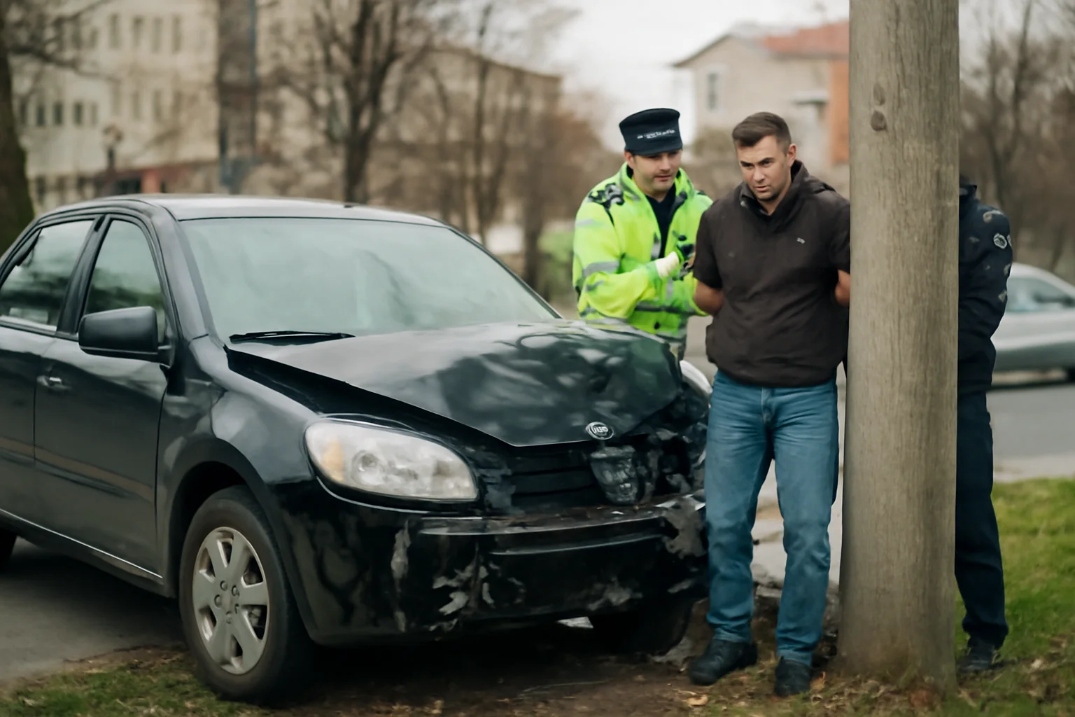 VIDEO. Șofer fără permis, capturat în Bacău după o urmărire în trafic și un impact violent cu un stâlp